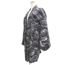 Load image into Gallery viewer, Haori Jacket Vintage(1950-1980) Black White Gold Abstract swirl pattern Silk #10842E2
