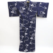 Load image into Gallery viewer, Yukata Vintage(1950-1980) Navy Umbrella Cotton #9910B4
