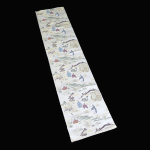 BB10024AC Silk Obi Fabric Heian Period Aristocrats White 50.8x10.6in(129x27cm)