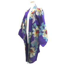 Load image into Gallery viewer, Haori Jacket Vintage(1920-1950) Blueish Purple Meisen Floral pattern Silk #11032A2
