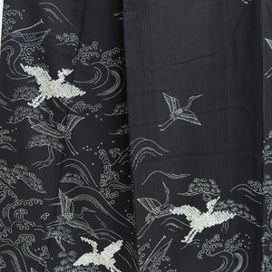 Kimono Black Crane Birds Shibori Tall Silk #9924B4