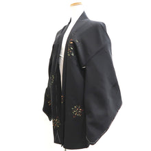 Load image into Gallery viewer, Haori Jacket Black Gold Chrysanthemum Silk #10822E1
