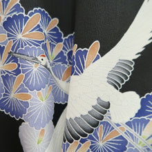 Load image into Gallery viewer, Tomesode Black Crane Birds Silk #10391F5
