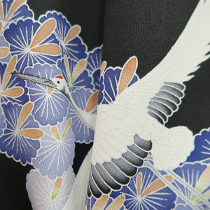 Tomesode Black Crane Birds Silk #10391F5