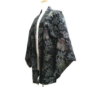 Haori Jacket Vintage(1950-1980) Black Gold Flower Silk #9718A1