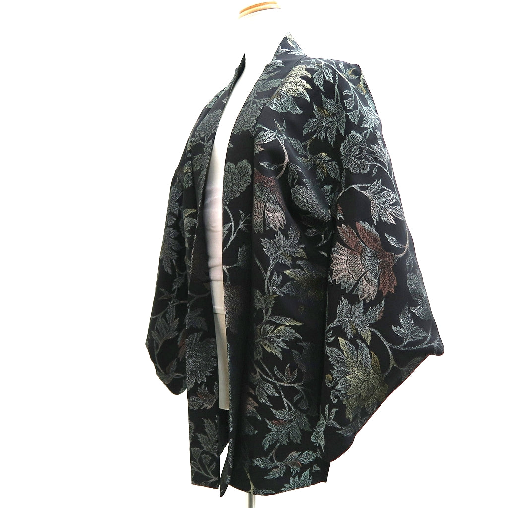 Haori Jacket Vintage(1950-1980) Black Gold Flower Silk #9718A1