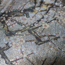 Load image into Gallery viewer, BB10013AB Silk Obi Fabric Plum blossom Bird Silver 84.6x11.0in(215x28cm)

