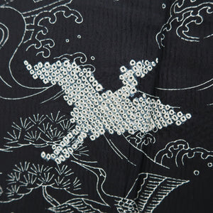 Kimono Black Crane Birds Shibori Tall Silk #9924B4