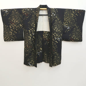 Haori Jacket Vintage(1950-1980) Black Gold Flower Silk #10005C3
