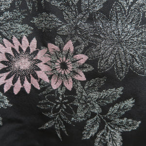 Haori Jacket Vintage(1950-1980) Black Silver Gold Flower Silk #9753A3