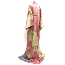 Load image into Gallery viewer, Kimono Light Red Blue Gold Butterfly Pine Tree Tall Silk #9657J2
