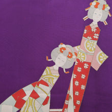 Load image into Gallery viewer, Kimono Vintage(1950-1980) Purple Kokeshi Dolls Silk #10777D4
