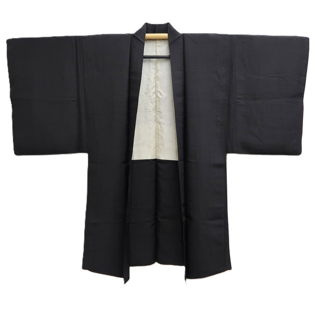 Men's Haori Vintage(1950-1980) Black Montsuki Silk #10423A2