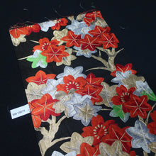 Load image into Gallery viewer, BB10074AF Silk Obi Fabric Maple Leaf Black Red 47.6x10.6in(121x27cm)
