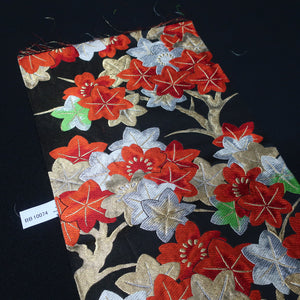 BB10074AF Silk Obi Fabric Maple Leaf Black Red 47.6x10.6in(121x27cm)