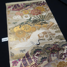 Load image into Gallery viewer, BB10044AD Silk Obi Fabric Crane Birds Gold Yellow 75.2x12.2in(191x31cm)

