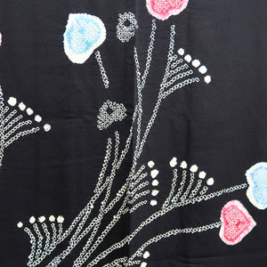 Haori Jacket Vintage(1950-1980) Black Shibori Flower Silk #9850B2