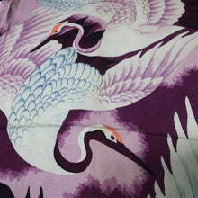 Load image into Gallery viewer, KK1456A1 Silk Kimono Fabric Vintage(Pre-1920) Crane Birds Purple 39.8x13.0in(101x33cm)
