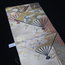Load image into Gallery viewer, BB10084AF Silk Obi Fabric Crane Birds Gold 54.7x10.6in(139x27cm)
