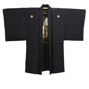 Men's Haori Vintage(1950-1980) Black Montsuki Takarabune Silk #10437A3