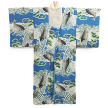 Load image into Gallery viewer, Juban Vintage(1920-1950) Blue Leaping Carp Silk #10378F4
