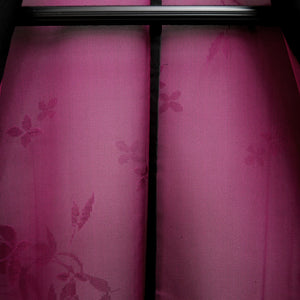 Kimono Vintage(1950-1980) Black Magenta See-Through Flower Silk #10273E4