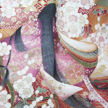 Load image into Gallery viewer, Furisode Salmon Gold Heian Princess Plum blossom Silk #9677J3
