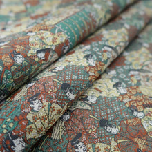 Load image into Gallery viewer, Fukuro Obi Green Brown Gold Hyakunin Issyu Silk BB341V9
