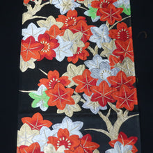 Load image into Gallery viewer, BB10074AF Silk Obi Fabric Maple Leaf Black Red 47.6x10.6in(121x27cm)

