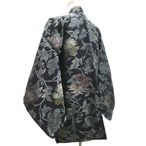 Haori Jacket Vintage(1950-1980) Black Gold Flower Silk #9718A1