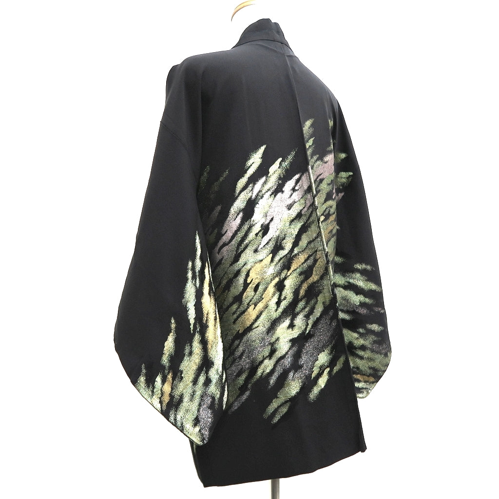 Haori Jacket Vintage(1950-1980) Black Gold Splash Silk #10125D3