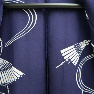 Yukata Vintage(1950-1980) Navy Umbrella Cotton #9910B4