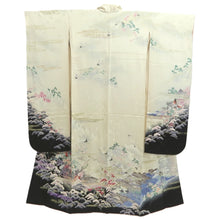 Load image into Gallery viewer, Furisode Pearl white Heian Princess Crane Birds Silk #11092B1
