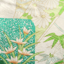 Load image into Gallery viewer, Furisode Green Shibori Chrysanthemum Peony Silk #10542B3
