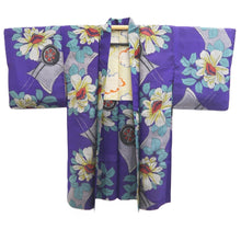 Load image into Gallery viewer, Haori Jacket Vintage(1920-1950) Blueish Purple Meisen Floral pattern Silk #11032A2
