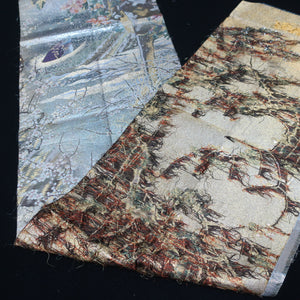 BB10013AB Silk Obi Fabric Plum blossom Bird Silver 84.6x11.0in(215x28cm)
