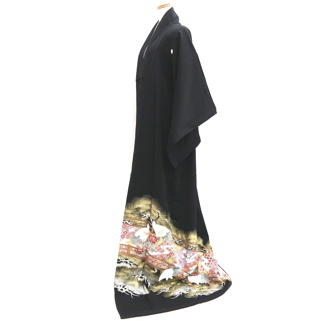 Tomesode Black Crane Birds Silk #10392F5