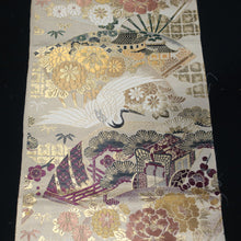Load image into Gallery viewer, BB10044AD Silk Obi Fabric Crane Birds Gold Yellow 75.2x12.2in(191x31cm)
