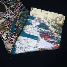 Load image into Gallery viewer, BB10003AB Silk Obi Fabric Crane Birds Cherry Blossom Gold Green 59.4x11.0in(151x28cm)
