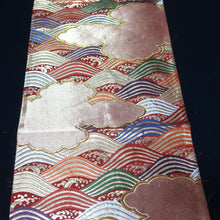 Load image into Gallery viewer, BB10064AE Silk Obi Fabric Curling Wave Vermillion 50.0x10.6in(127x27cm)
