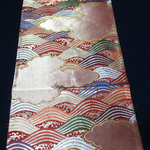 BB10064AE Silk Obi Fabric Curling Wave Vermillion 50.0x10.6in(127x27cm)