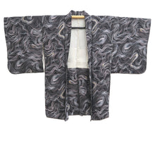 Load image into Gallery viewer, Haori Jacket Vintage(1950-1980) Black White Gold Abstract swirl pattern Silk #10842E2
