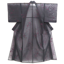 Load image into Gallery viewer, Kimono Vintage(1950-1980) Black Magenta See-Through Flower Silk #10273E4
