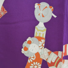 Load image into Gallery viewer, Kimono Vintage(1950-1980) Purple Kokeshi Dolls Silk #10777D4
