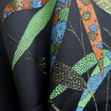 Load image into Gallery viewer, Haori Jacket Black Gold Bamboo leaf Silk #10982F3
