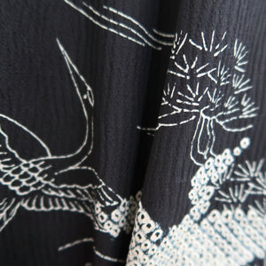 Kimono Black Crane Birds Shibori Tall Silk #9924B4