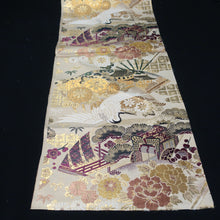 Load image into Gallery viewer, BB10044AD Silk Obi Fabric Crane Birds Gold Yellow 75.2x12.2in(191x31cm)
