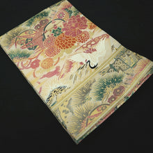 Load image into Gallery viewer, Maru Obi Vintage(1920-1950) Beige Gold Crane Birds Tsuzumi Silk BB292V7
