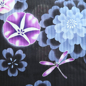 Yukata Black Dragonfly Asagao Tall Cotton #10474A5