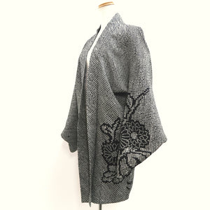 Haori Jacket Vintage(1950-1980) Black Full Shibori Chrysanthemum Silk #10216E2
